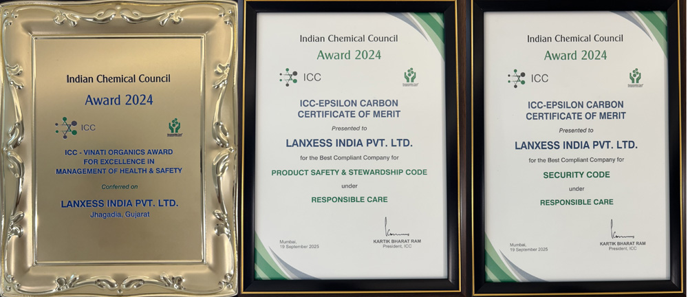 LANXESS India recognized with three prestigious honors by the Indian Chemical Council